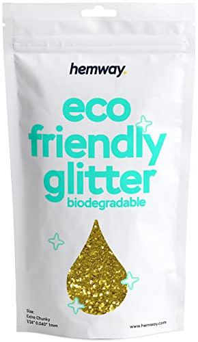 Hemway Hemway Eco Friendly Biodegradable Glitter 100g / 3.5oz Bio Cosmetic Safe Sparkle Vegan for Face, Eyeshadow, Body, Hair, Nail and Festival Makeup, Craft - Extra Chunky (1/24" 0.040" 1mm) - Gold