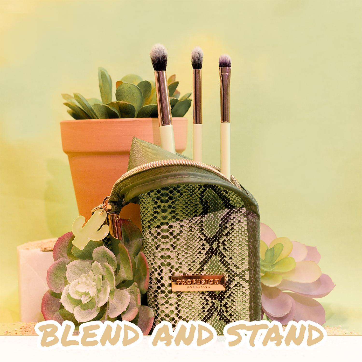 Profusion Cosmetics Profusion Cosmetics Desert Sage Blend and Stand 4pc Bag and Eye Brush Set for Artists and DIY, Expand Your Makeup Game With Adventure Inspired Eye Brushes for Stunning and Creative Eye Looks