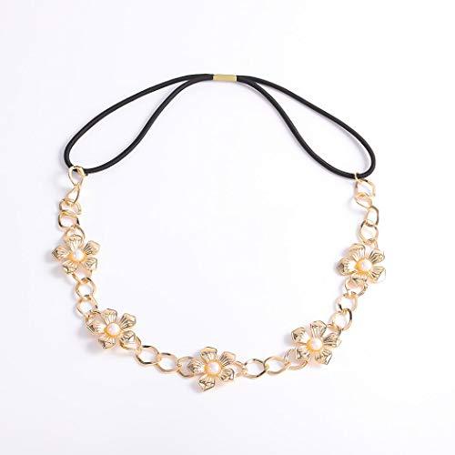 Bomine Bomine Boho Head Chain Bridal Flower Headband Pearl Hair Acessories Wedding Rope for Women and Girls (Gold)