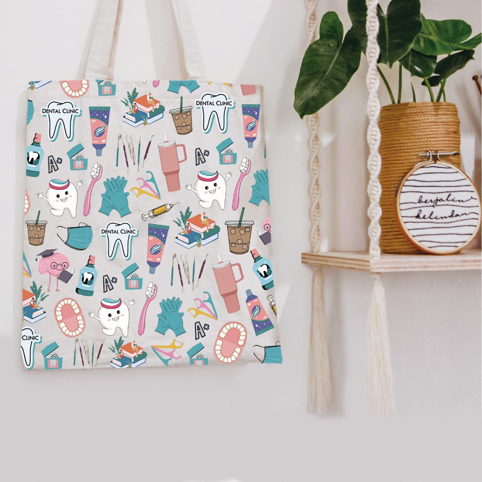 POFULL POFULL Dental Hygiene Gift Dental Assistant Tote Bag Dental Gift RDH Gift Physician Assistant Gift Dental Staff Shoulder Bag (DENTAL CLINIC)