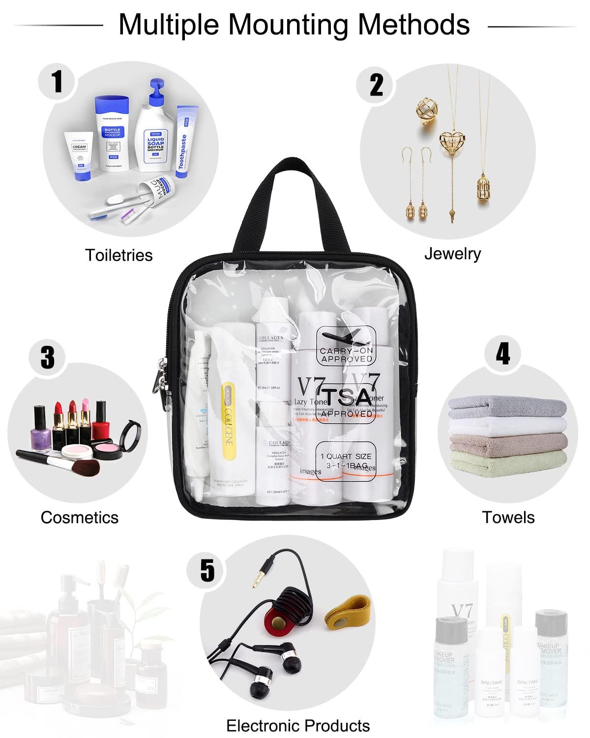 Relavel Tsa Approved Toiletry Bag,3PCS Travel Bag TSA Approved,Clear Makeup Bags Travel,Quart Size 3-1-1 Travel Bags fit for 3 oz Travel Bottles,Waterproof TSA Toiletry Bag,Small