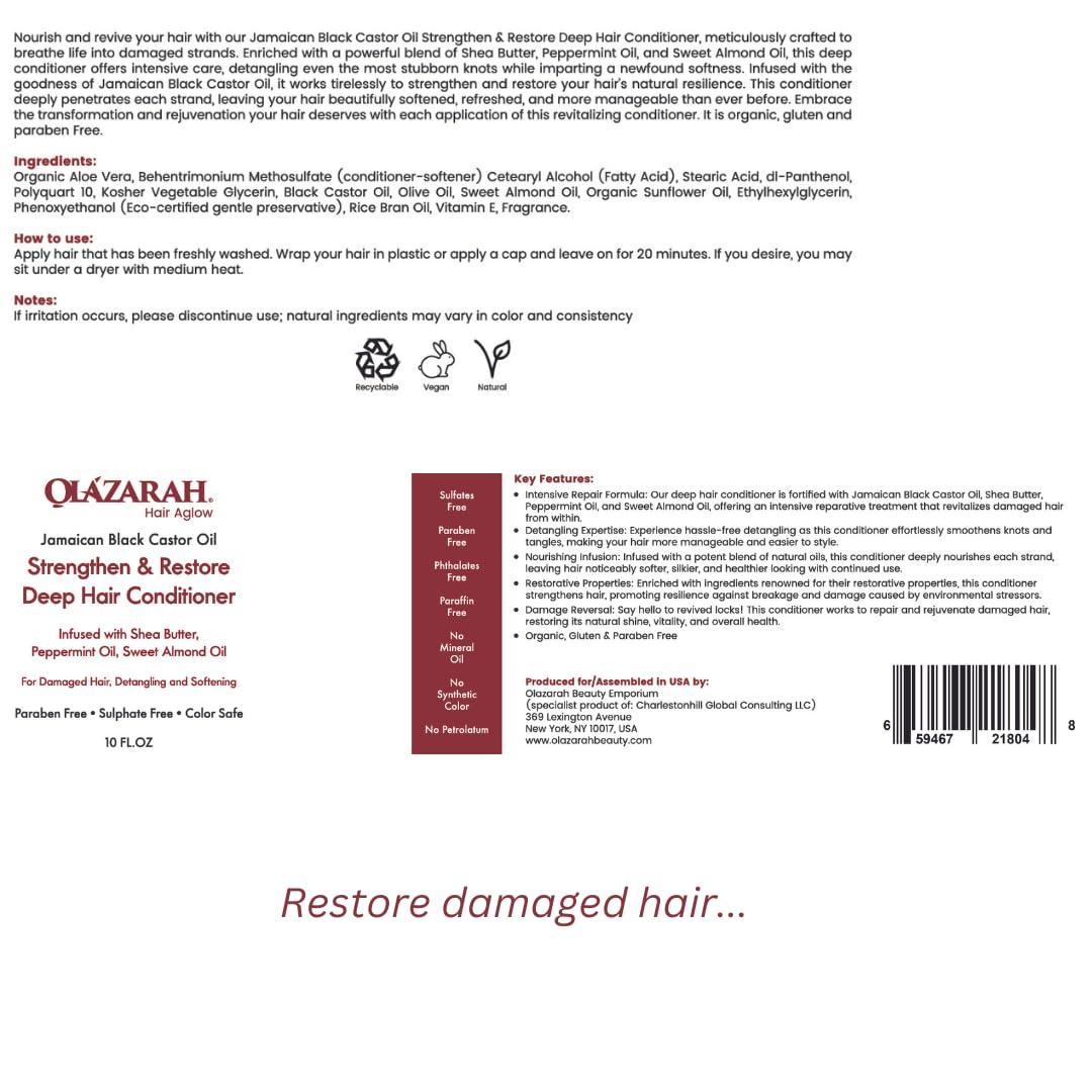 OLAZARAH Jamaican Black Castor Oil Strengthen & Restore Deep Hair Conditioner & Restore Hair Serum (Set) - for Damaged Hair, Detangling, Hair Growth, and Softening, 13 Fl. oz.