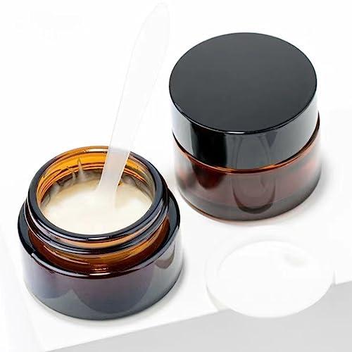 LZEDIRA 6Pack Amber Glass 5 ml 1/6 oz Small Thick Wall Round Jars Vials Pot Cosmetic Bottle Face Cream Containers With Black Lids For Lotion Make Up Nail Salve Ointment Sample Balm