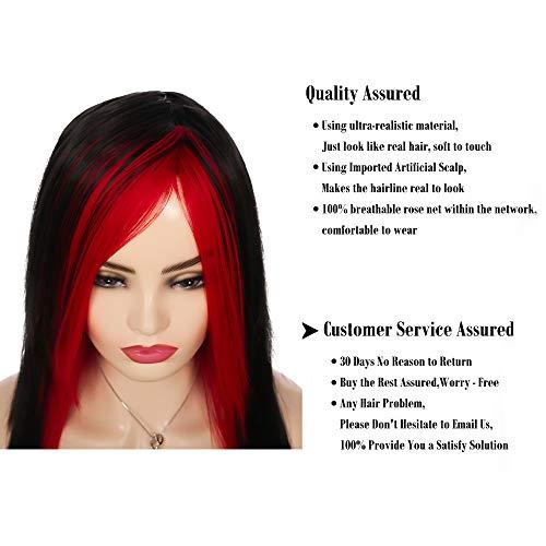 Baruisi Baruisi Long Red Black Wig Silky Straight Synthetic Heat Resistant Side Bangs Halloween Costume Hair Wigs for Women