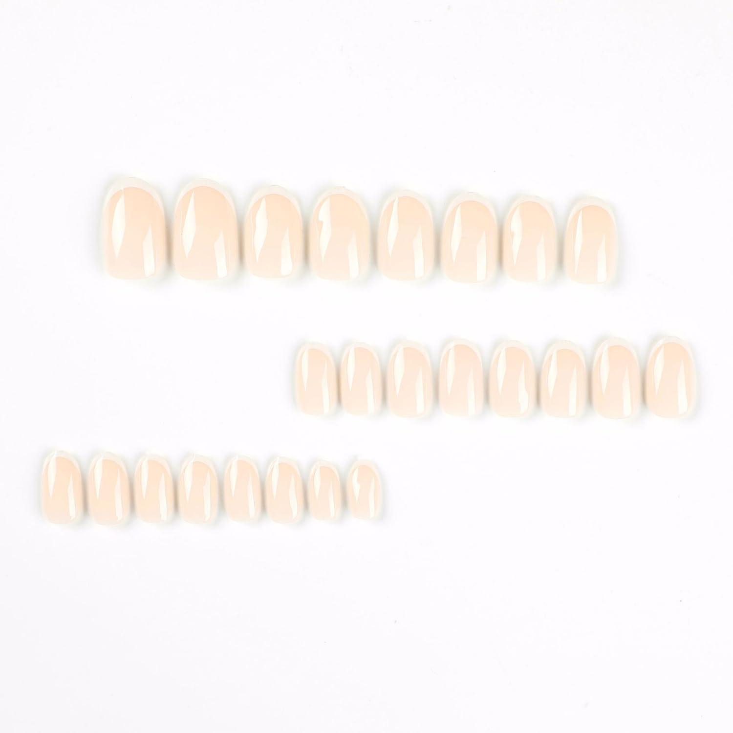 CEWEWP 24Pcs Fake Nails Short Almond Press on Nails CEWEWP White French Tip Nails for Women Real Nude Glue on Nails Short Acrylic Nails Press on Natural Gel Oval Stick on Nails Strong False Nails Set