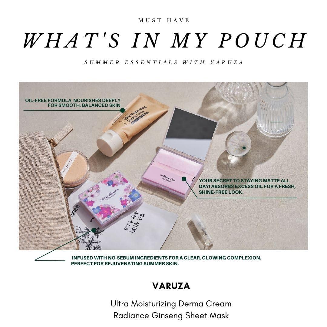 varuza [400 Counts + Mirror Case] Green Tea Natural Oil Blotting Sheets for Face with Mirror Case and Refills