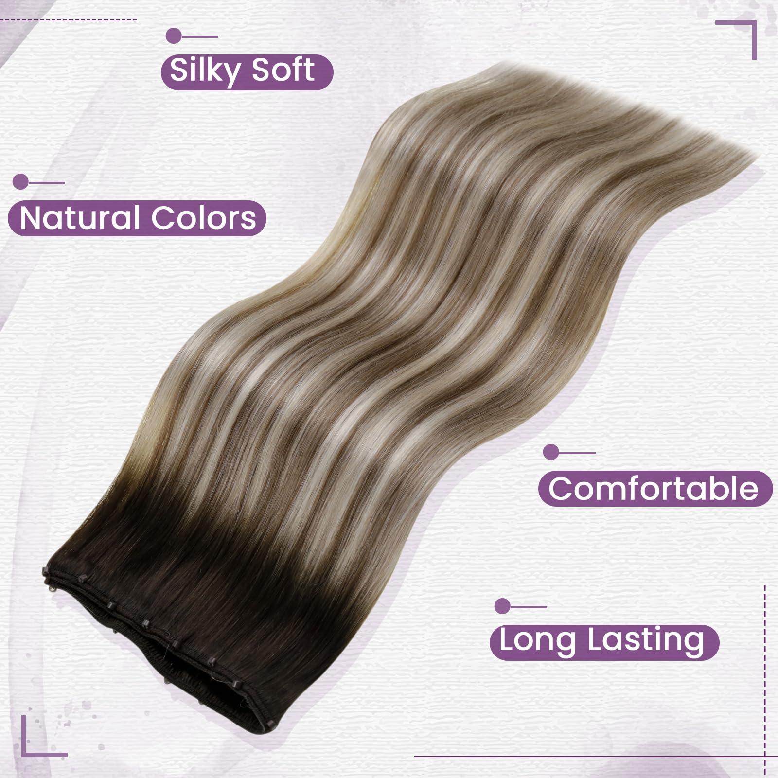 LAAVOO LaaVoo Beaded Weft Hair Extensions Human Hair Microbead Extensions Ombre Micro Beads Weft Human Hair Extensions Brown to Light Brown Mix Blonde Beaded Weft Extensions Human Hair 50G 18 Inch