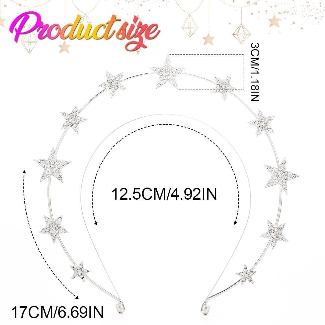 Kilshye Kilshye Rhinestone Star Goddess Headband Crystal Halo Crown Headpiece Bridal Hair Band for Women (Silver)