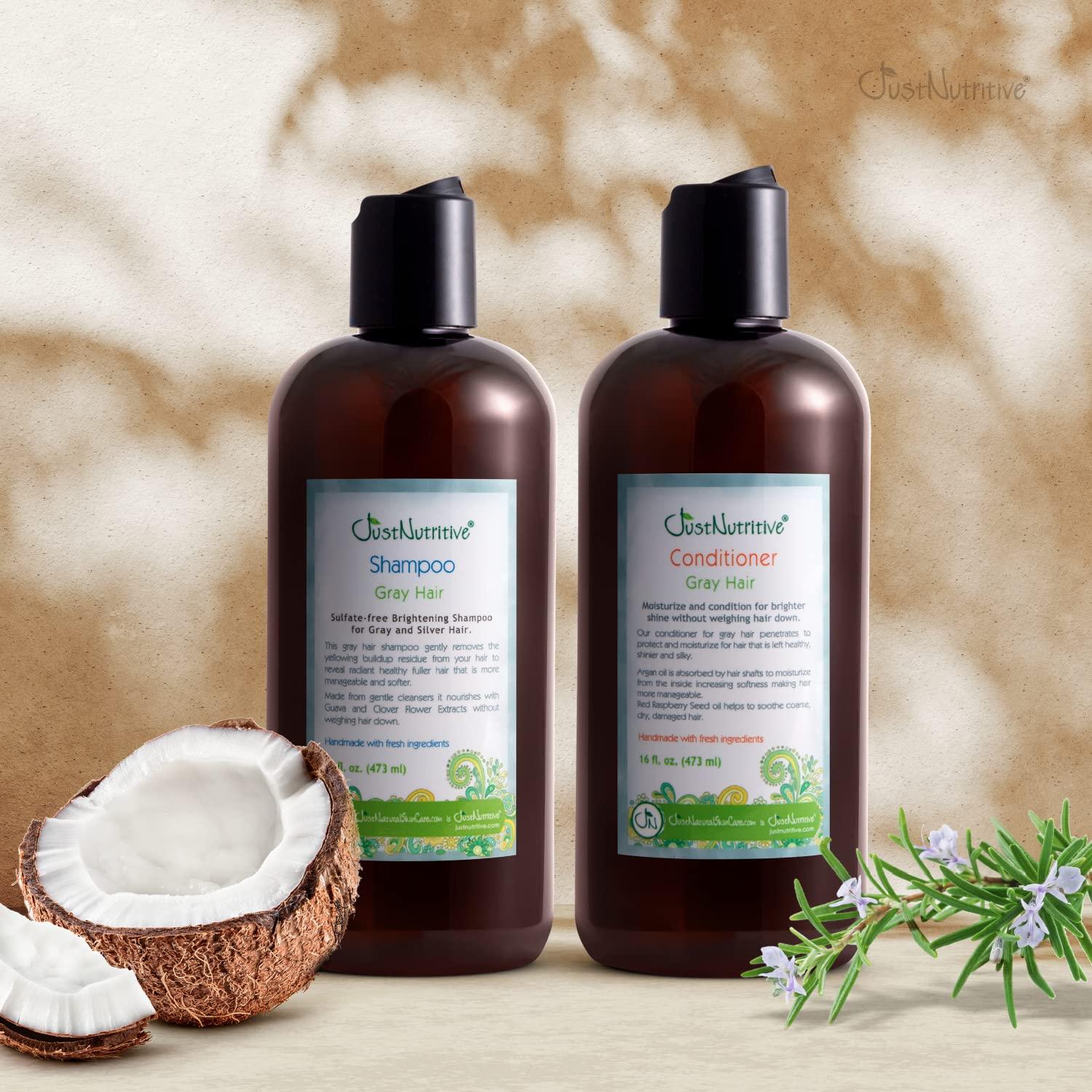 Just Nutritive Just Nutritive Gray Hair Shampoo and Conditioner Set for Gray Hair Kit, Natural Shampoo and Conditioner for Gray Hair Bundle, 16 oz Each Product