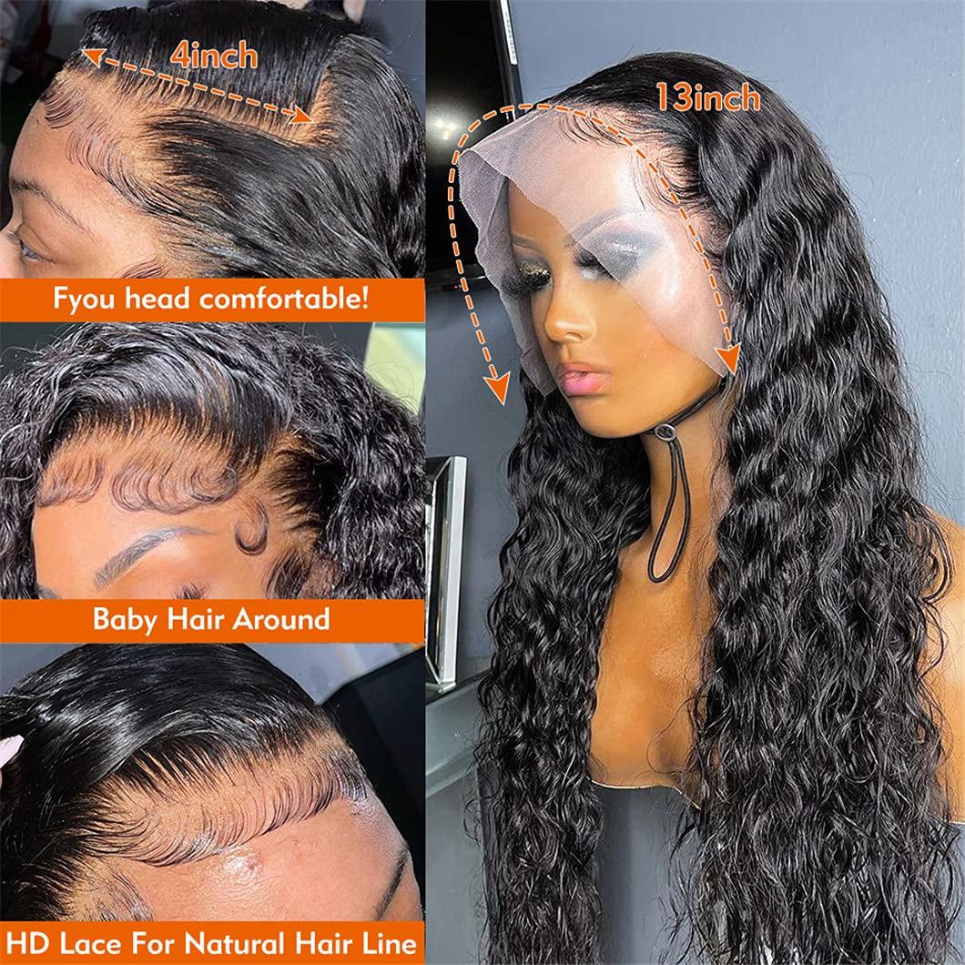SSJFZM Deep Wave Frontal Wig Full Lace Human Hair Wigs For Women Human Hair 30 34 Inch Loose Deep Wave Wig Water Wave Lace Front Wig 150% 30inches