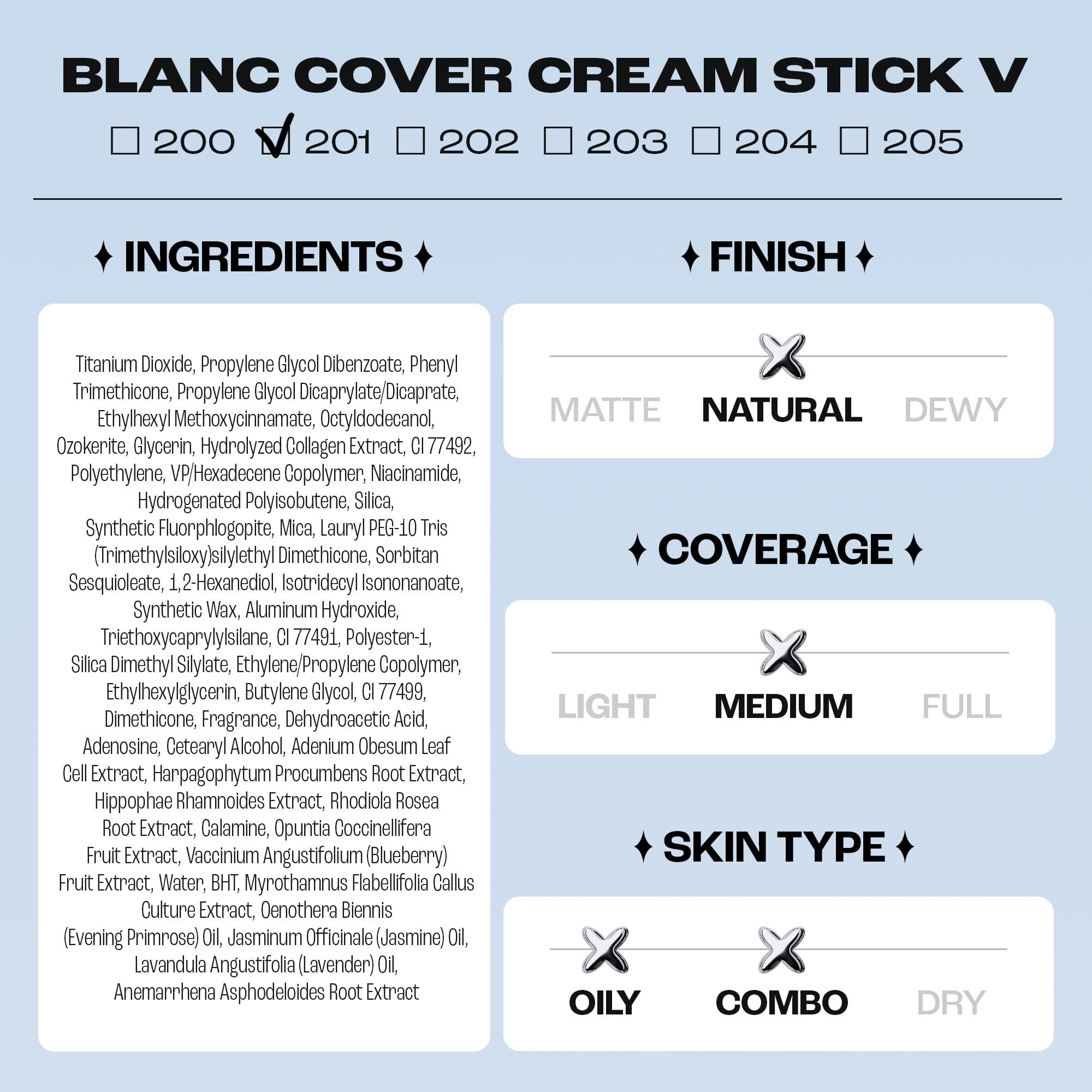 ELROEL BLANC Cover Cream Stick V - Korean Color-Changing Foundation with Detachable Brush - Full to Medium Coverage Base Makeup (201 Fair, 0.45 oz)