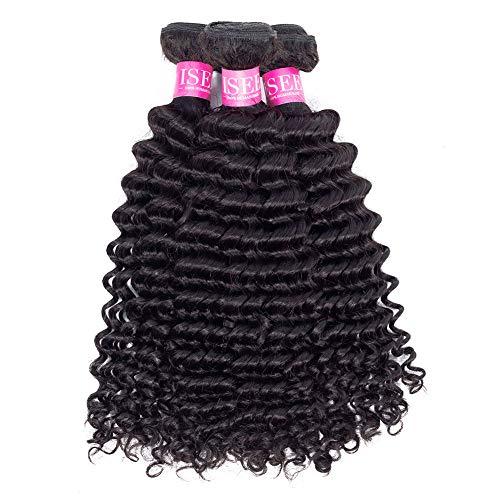 ISEE ISEE Hair 8A Grade Brazilian Deep Wave Virgin Hair Brazilian Curly Human Hair Weave 3 Bundles With 4"x4" Lace Closure Unprocessed Natural Human Hair Extensions (121416&10closure)
