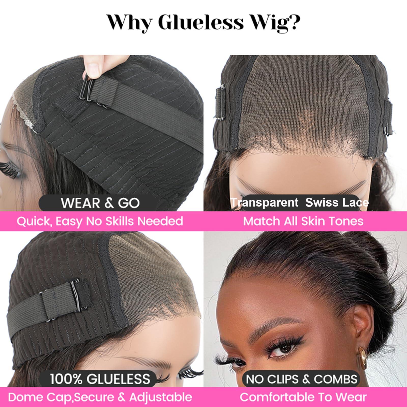 ISEE ISEE Hair Wear and Go Glueless Wig for Beginners Wigs Deep Wave Glueless Wigs Human Hair Pre Plucked New Upgraded No Glue 4x4 HD Lace Closure Wigs Human Hair for Black Women with Baby Hair 24 Inch