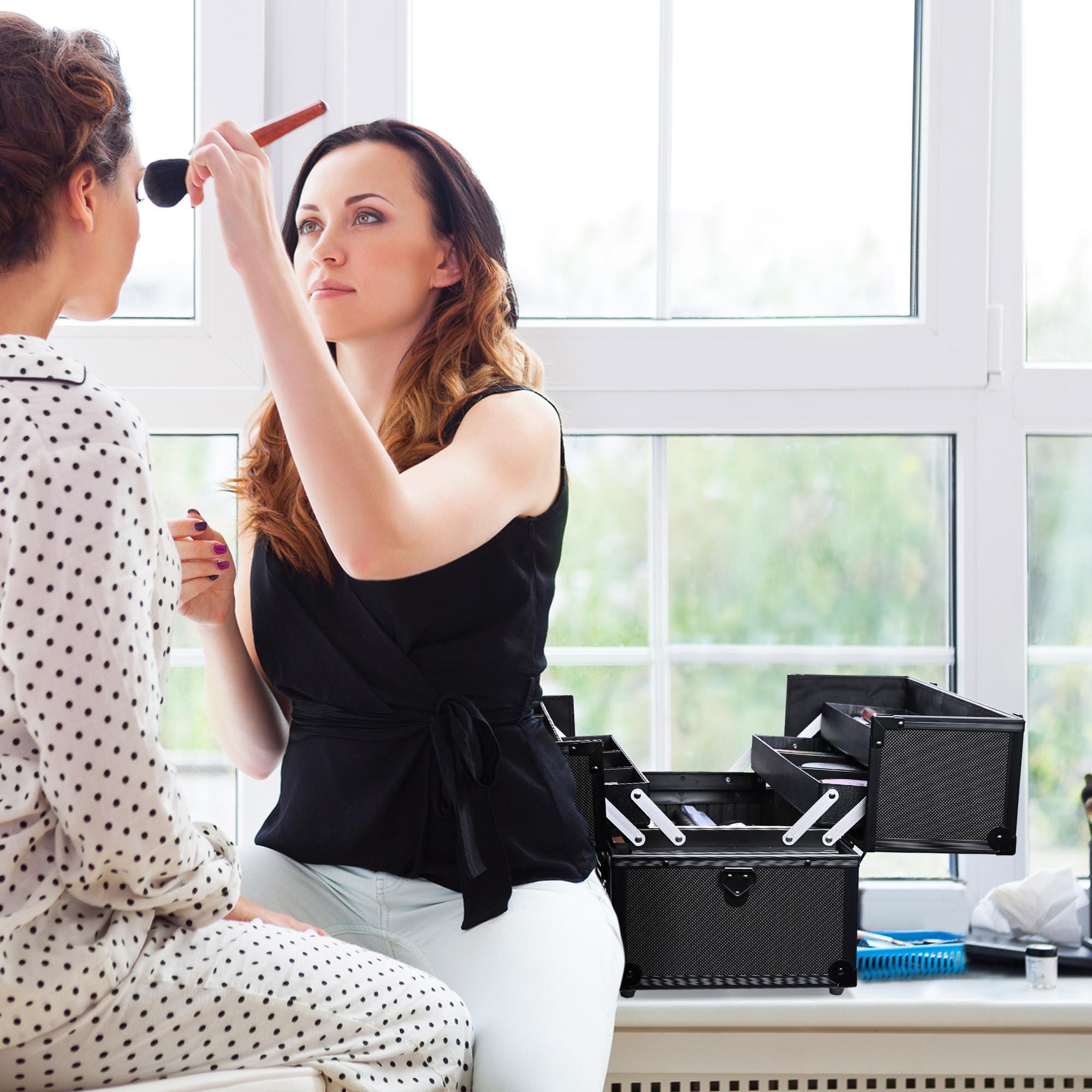 BYOOTIQUE BYOOTIQUE Makeup Train Case Pro Adjustable 4 Sliding Trays Cosmetic Case Storage Organizer Box Lockable Compartments 14 Inch Salon Beauty Large, Black