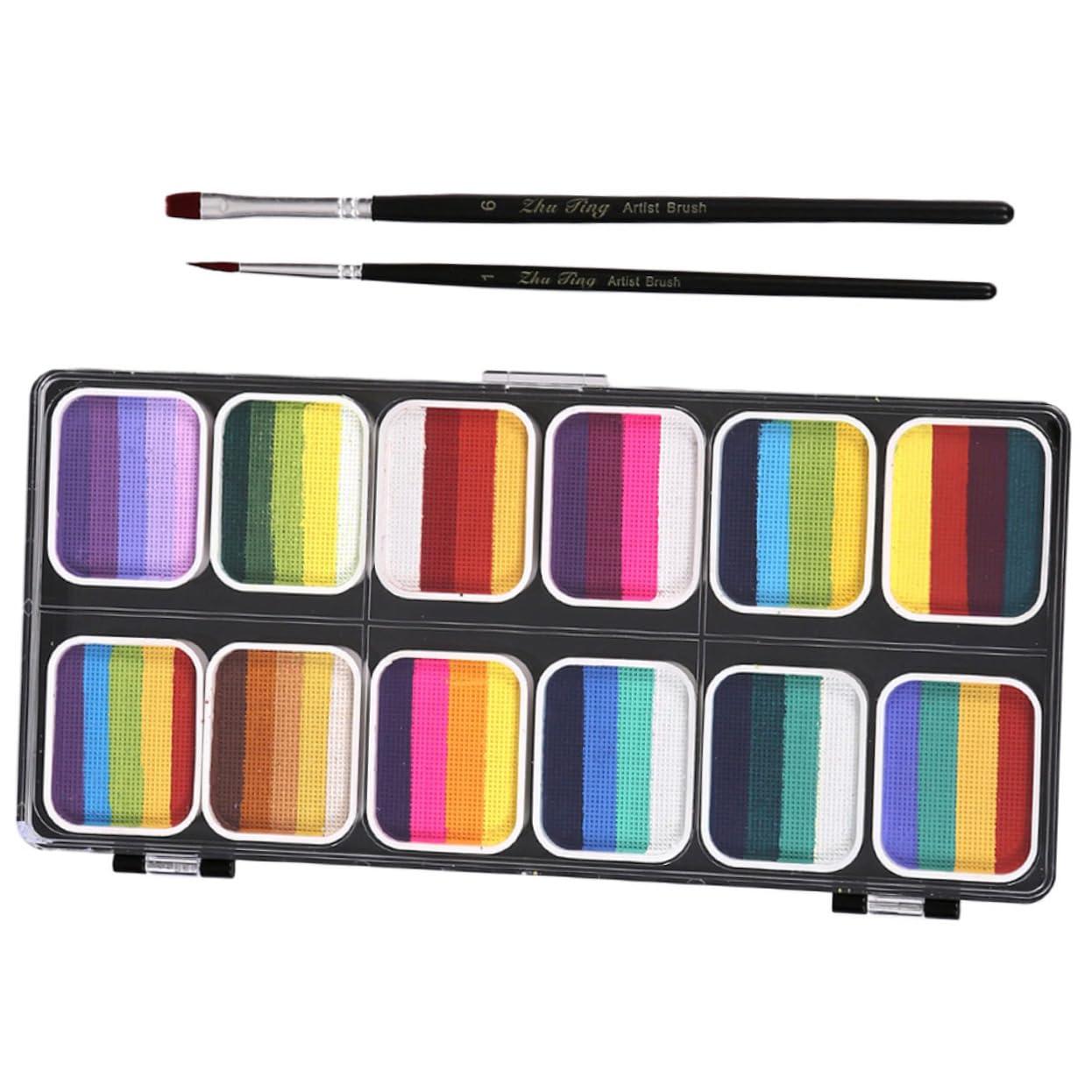Ipetboom Ipetboom Face Body Paint Kit with 12 Color Gradient Rainbow Strips Non-shiny Pearl Mixed Body Painting Paint Set Water-activated Art Kit for Cosplay