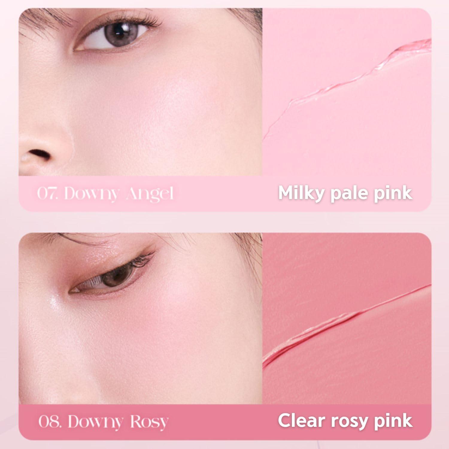 BBI@ BBIA BBIA Ready To Wear Downy Cheek Cream Blush 2P Set (08 DOWNY ROSY + 02 DOWNY PEACH) / Blendable and Lightweight Cheek Makeup, Highly Pigmented with Long Wearing Formula