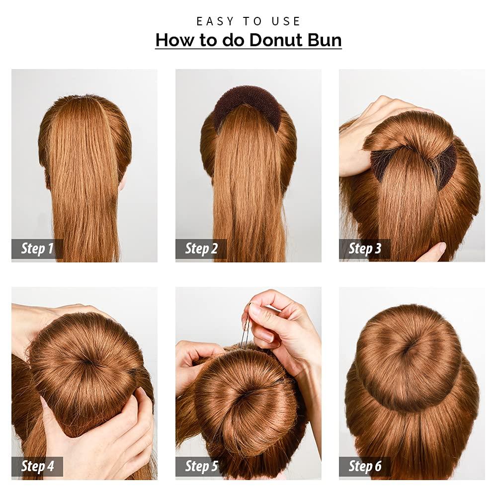 Fandamei FANDAMEI Hair Bun Maker Set, Donut Bun Maker Set With 4pcs Dark Brown &4pcs Beige(2 extra-large,2 large,2 medium and 2 small), 5 pieces Hair Elastic Bands, 40 pieces Hair Bobby Pins (Brown and Gold)