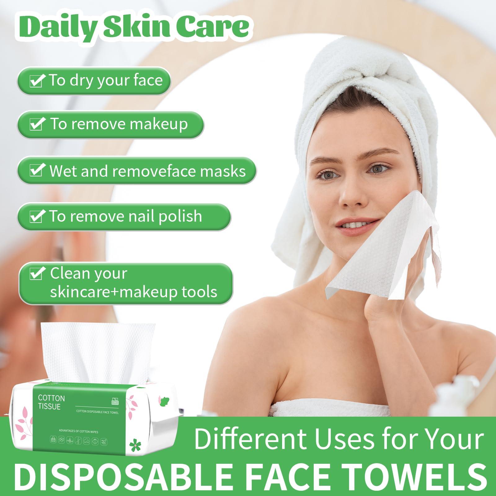Cayxenful Disposable Face Towel, 100 Count Biodegradable Face Clean Towels, for Washing Soft Cotton Dry Wipes Facial Cloths Towelettes for Washing and Drying, Facial Tissue for Cleansing