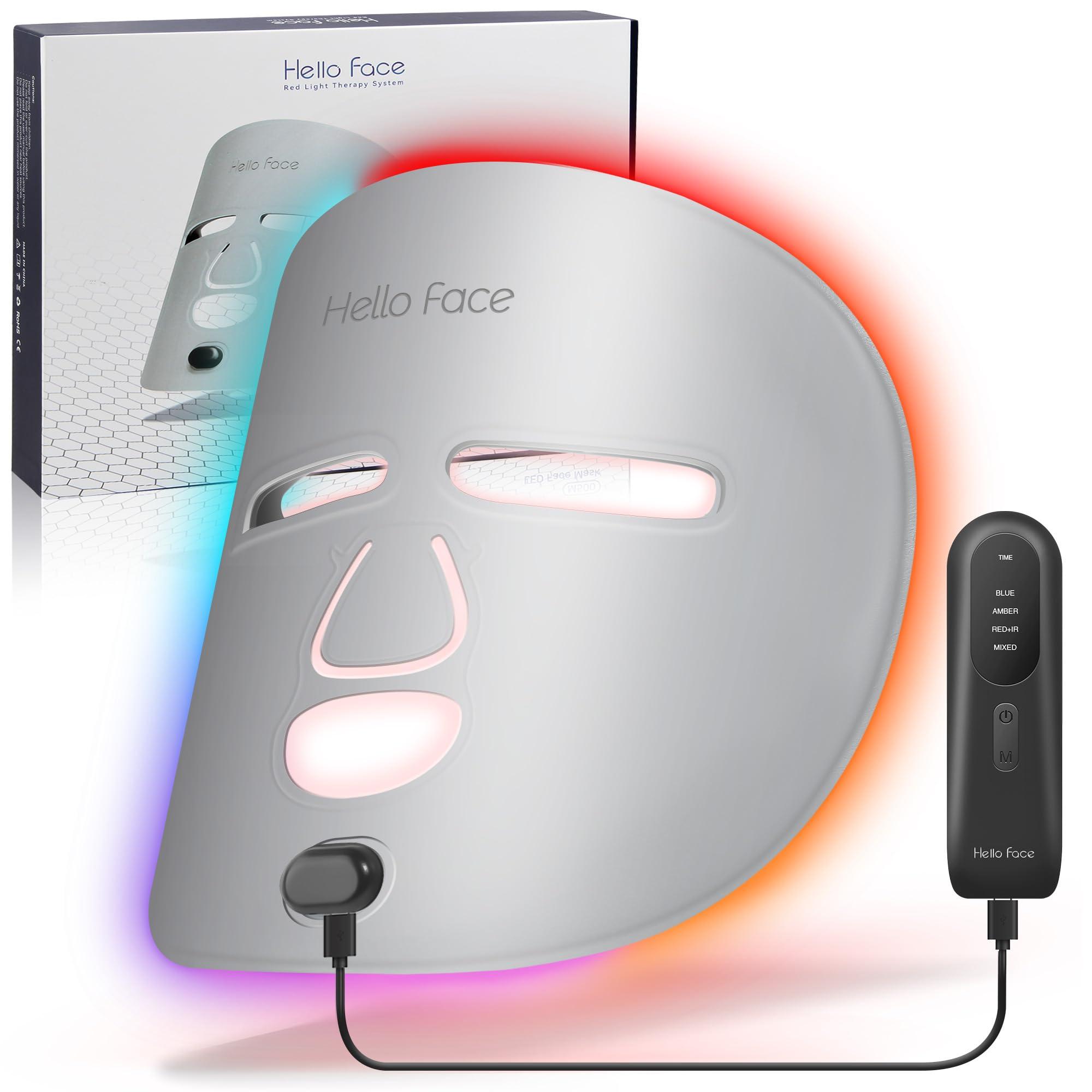 LuxReyan Blue Red Light Therapy Mask for Face, Red + Infrared Light Therapy Mask for Face, 4 Modes LED Face Mask Skincare at Home, Grey