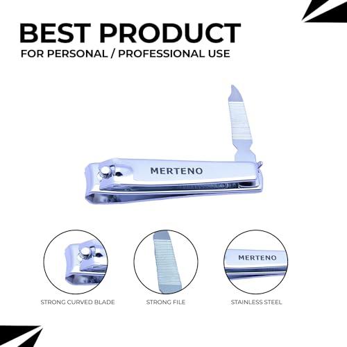 MERTENO Professional Nail Clippers Set 3 Pack Premium Sharp Stainless Steel Fingernail & Toenail Clippers with Sturdy Travel Tin Case, Professional Manicure Kit Fingernail Tools for Nail Care (Silver)