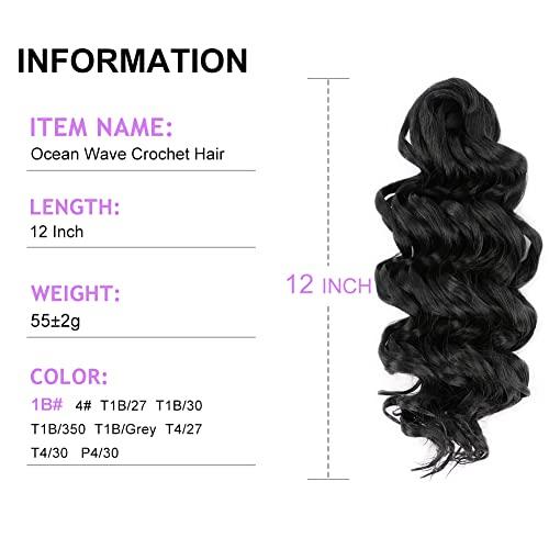 Mtmei hair Mtmei Hair Ocean Wave Crochet Hair 12 Inch 2 Packs Nature Black Deep Wave Crochet hair Deep Curly Twist Braids Water Wavy Synthetic Braiding Hair Extensions for Black Women #1B (12 Inch,2 Packs)