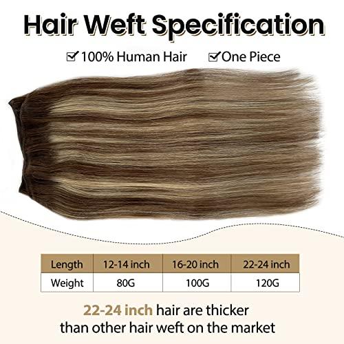 Benafee Hand Tied Weft Hair Extensions Human Hair 22 Inch 120 Gram Sew in Hair Extensions Real Human Hair Bundles Ombre Balayage Medium Brown to Honey Blonde Sew in Hair Bundles Real Human Hair Extensions