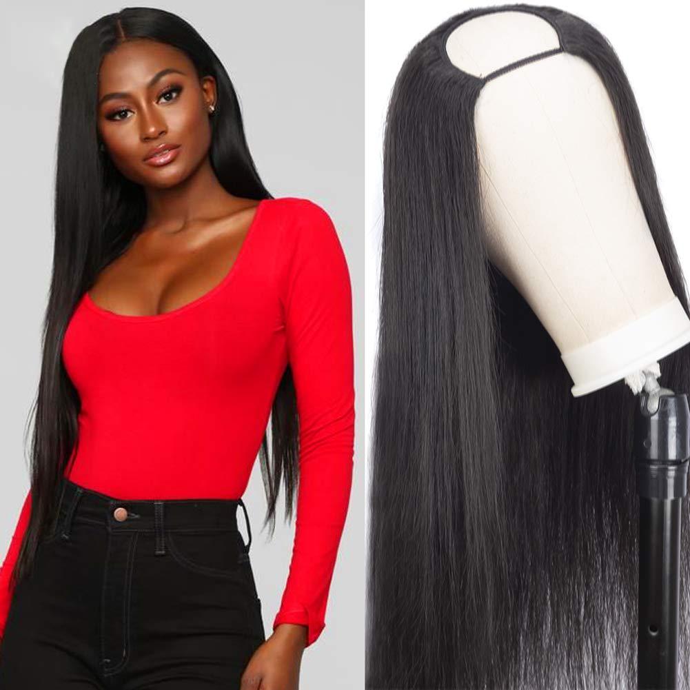 Prime Kitty U Part Wig Human Hair Right Side Part 1x3 Medium Cap #1 Jet Black U Part Right Side Wig Silky Straight Right U Part Wigs for Black Women Upart Human Hair Wig 180 Density No Shedding & No Tangling 8\"