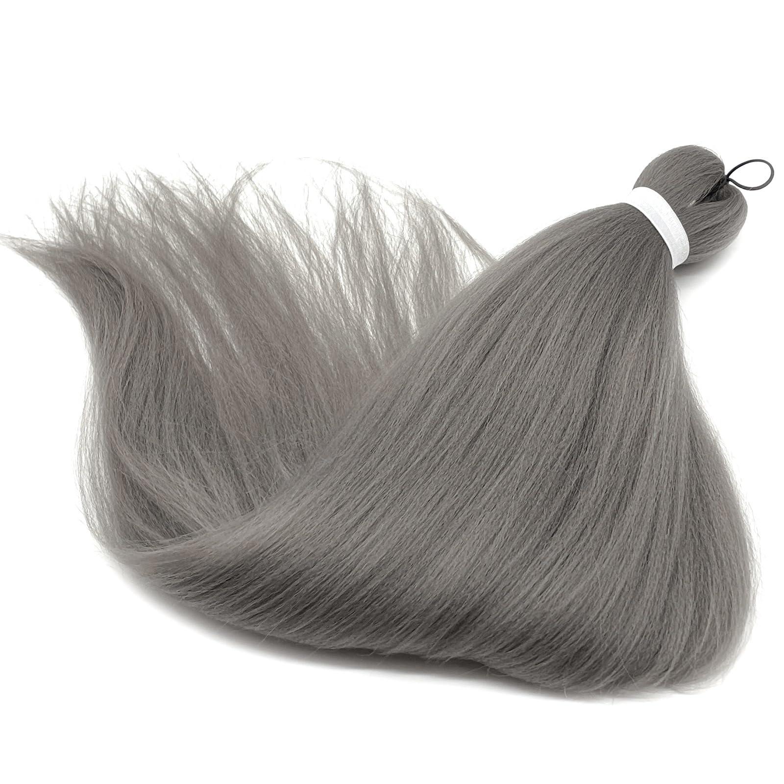 SIXERSI Grey Braiding Hair Pre Stretched Synthetic Hair for Braiding Micro Prestretched Braiding Hair 26 inch 3 Packs Long Itch Free Knotless Yaki Crochet Twist Box Braids Weave Braiding Hair Extensions