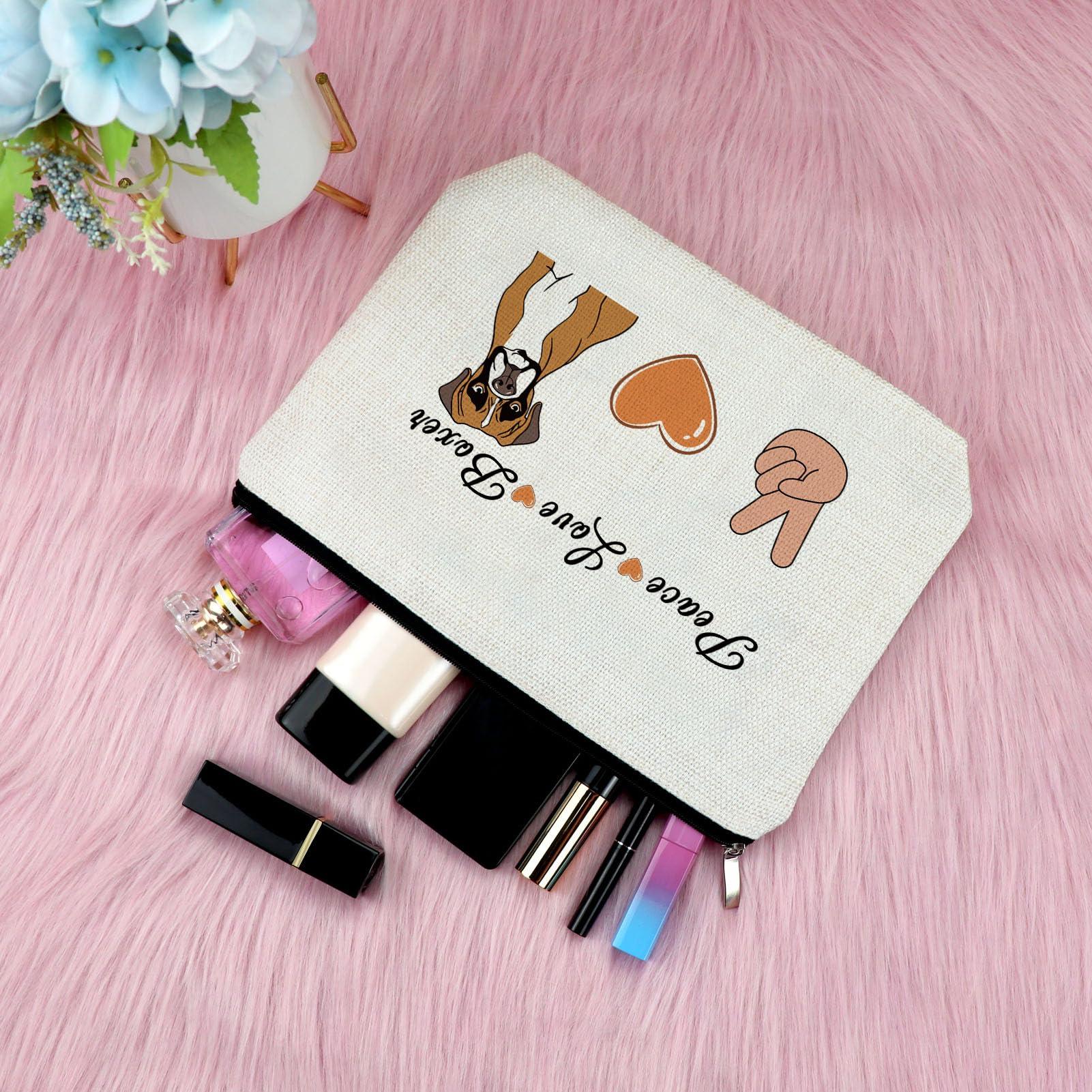 Sfodiary Boxer Dog Gift Makeup Bag Funny Boxer Dog Lover Gifts for Women Boxer Owner Gift Cosmetic Bag Boxer Dog Themed Gift Christmas Birthday Gifts for Pet Sister Boxer Mom Dog Lover Travel Toiletry Bag