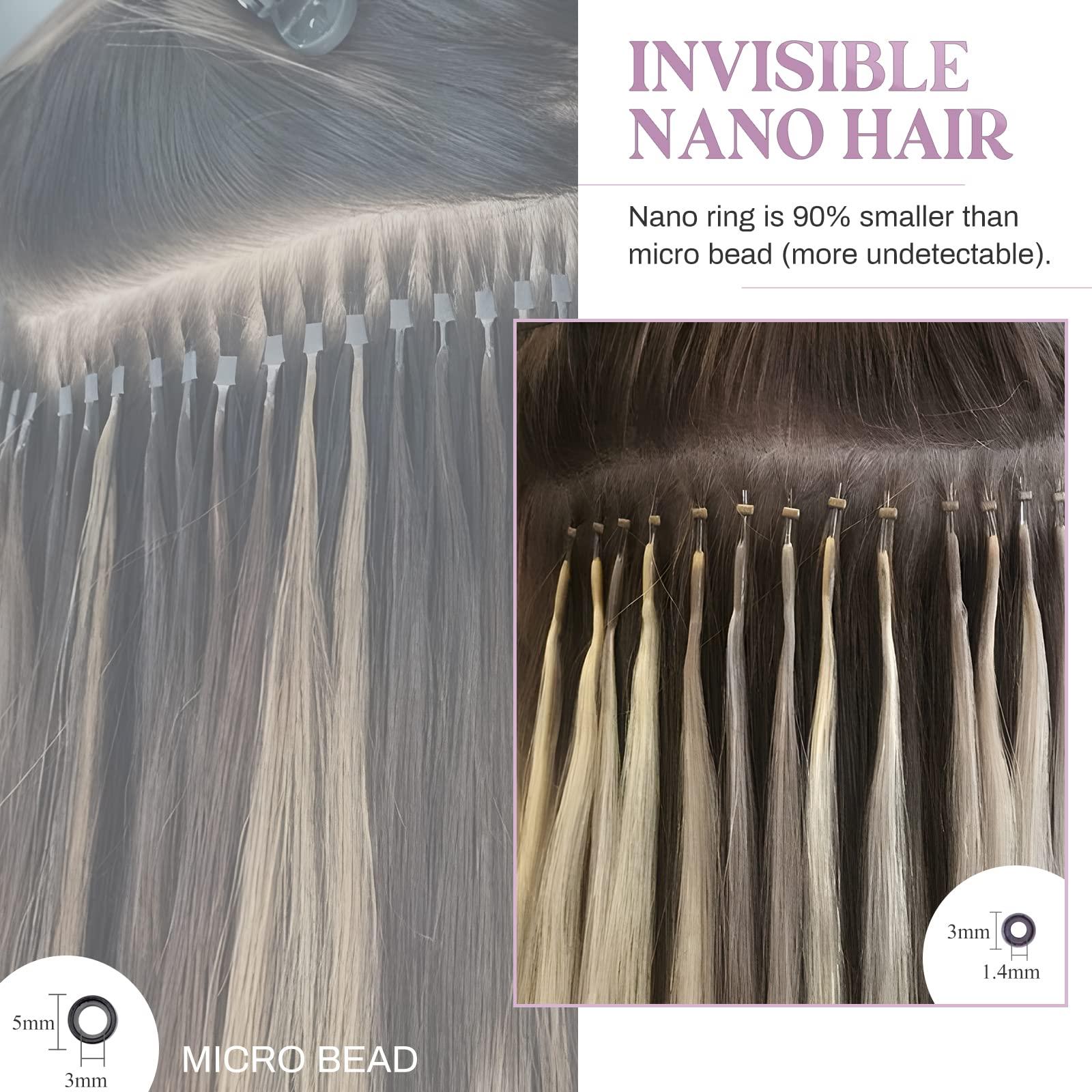 MY-LADY MY-LADY Nano Bead Hair Extensions Human Hair Invisible Nano Ring Hair Extensions Pre Bonded Cold Fushion Natural Nano Tips Extensions 50 Strands 50g 20 Inch #1B Natural Black