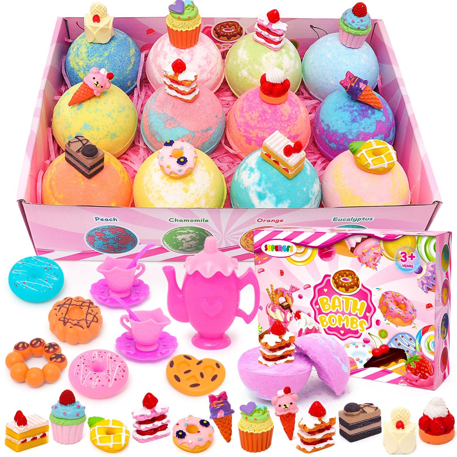 SUPERGFS Bath Bombs for Kids Bath Bomb Gift Set Natural Bubble Bathbombs Fizzy Spa Bath for Kids Girls Birthday Valentines Day Gift