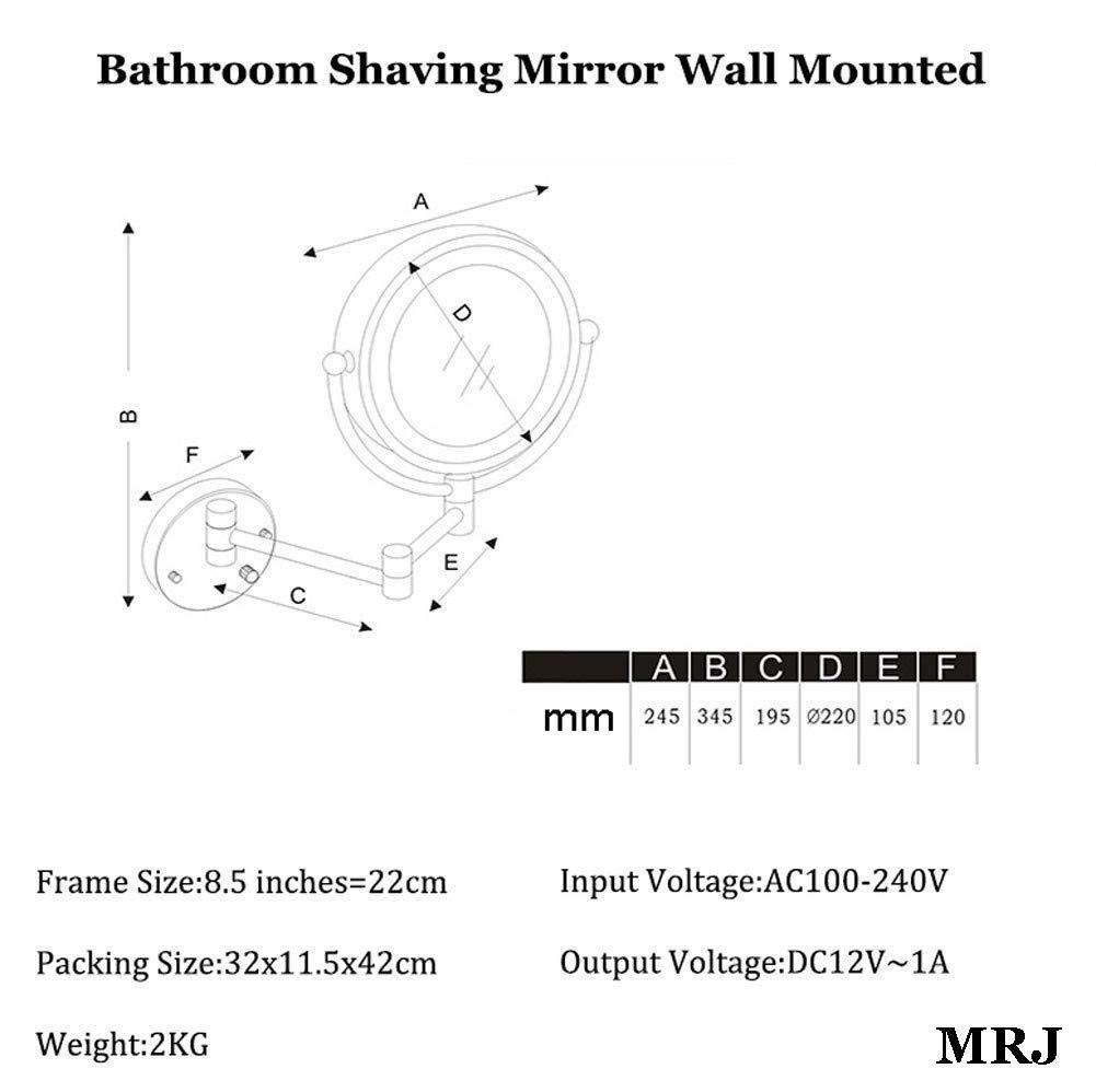 SLMASEHZX Bathroom Shaving Mirror Wall Mounted 8.5 Inch Makeup Mirror with LED Lights True Image and x5 Magnified Vanity Mirror 360 Free Rotation Extendable Arm Chrome Dimming Touch BS Plug ( Color : Di ( Colo