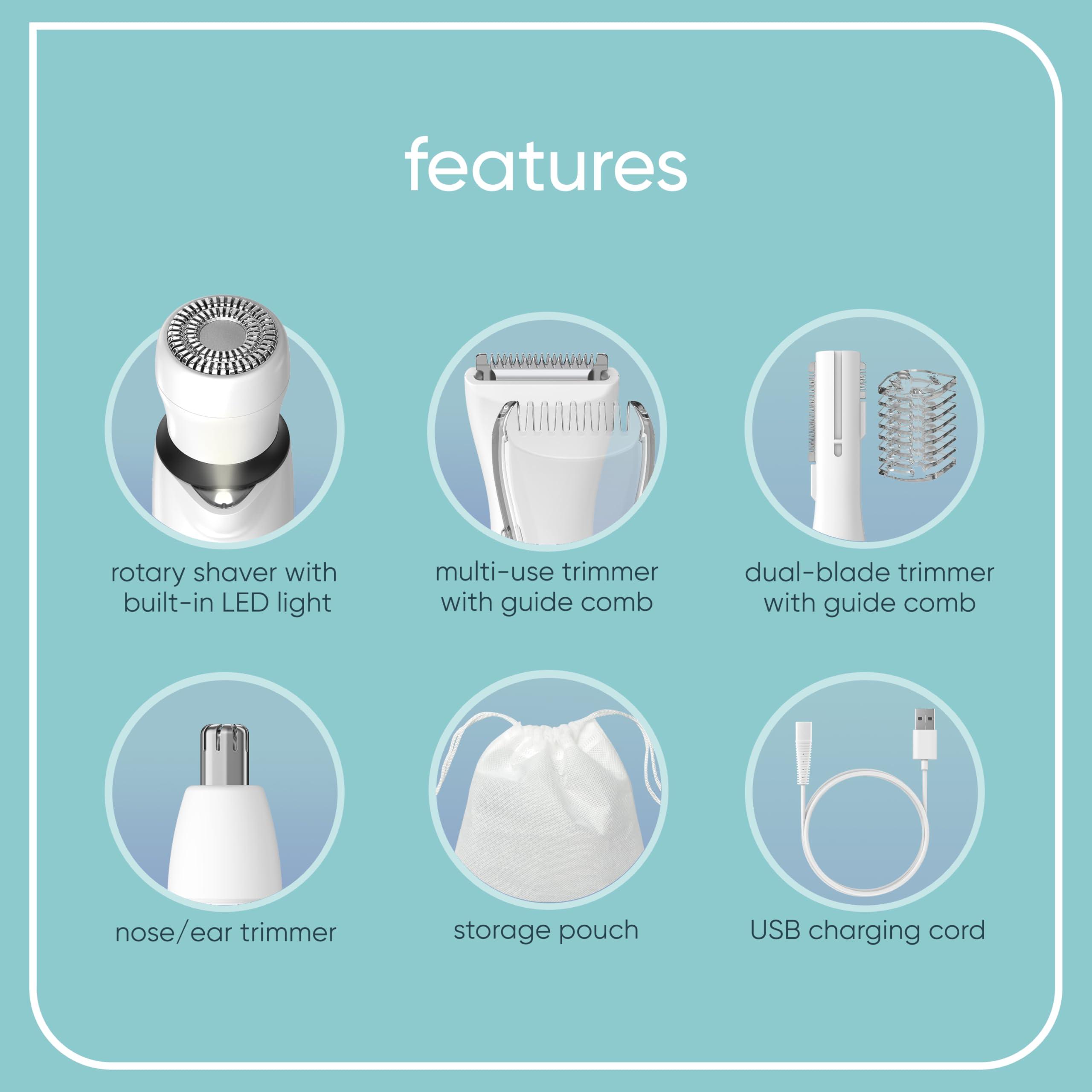 Conair Conair GIRLBOMB All-in-One Face/Body Trimmer and Shaver Set for Women, Wet/Dry, Rechargeable