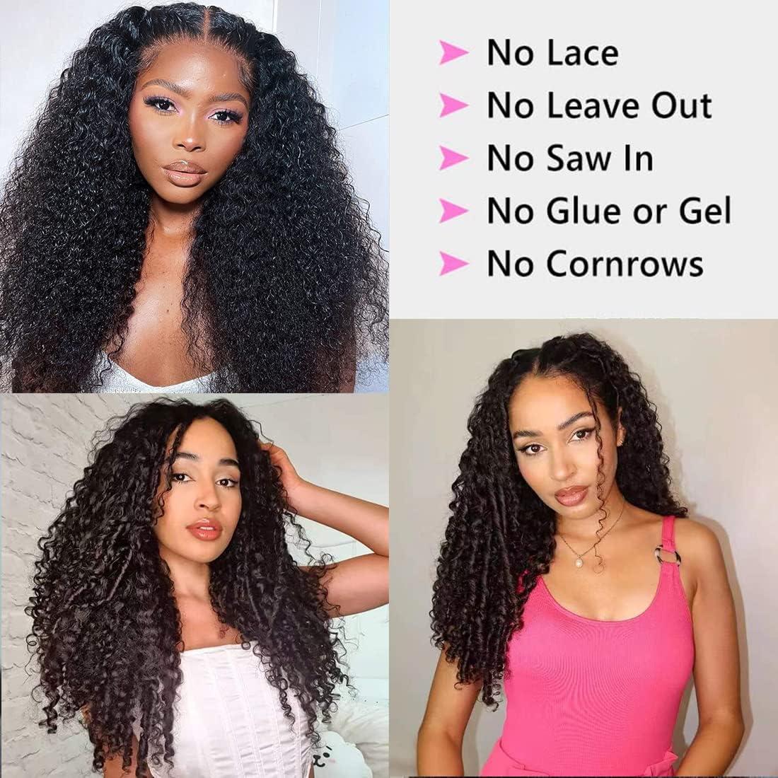 OLFORY OLFORY Curly V Part Wig Human Hair Wigs for Black Women Upgrade U Part Wig 12A Virgin Hair Curly Wig No Glue Kinky Curly Clip In Half Wig V Shape Wigs(22 inch, v-part-curly)