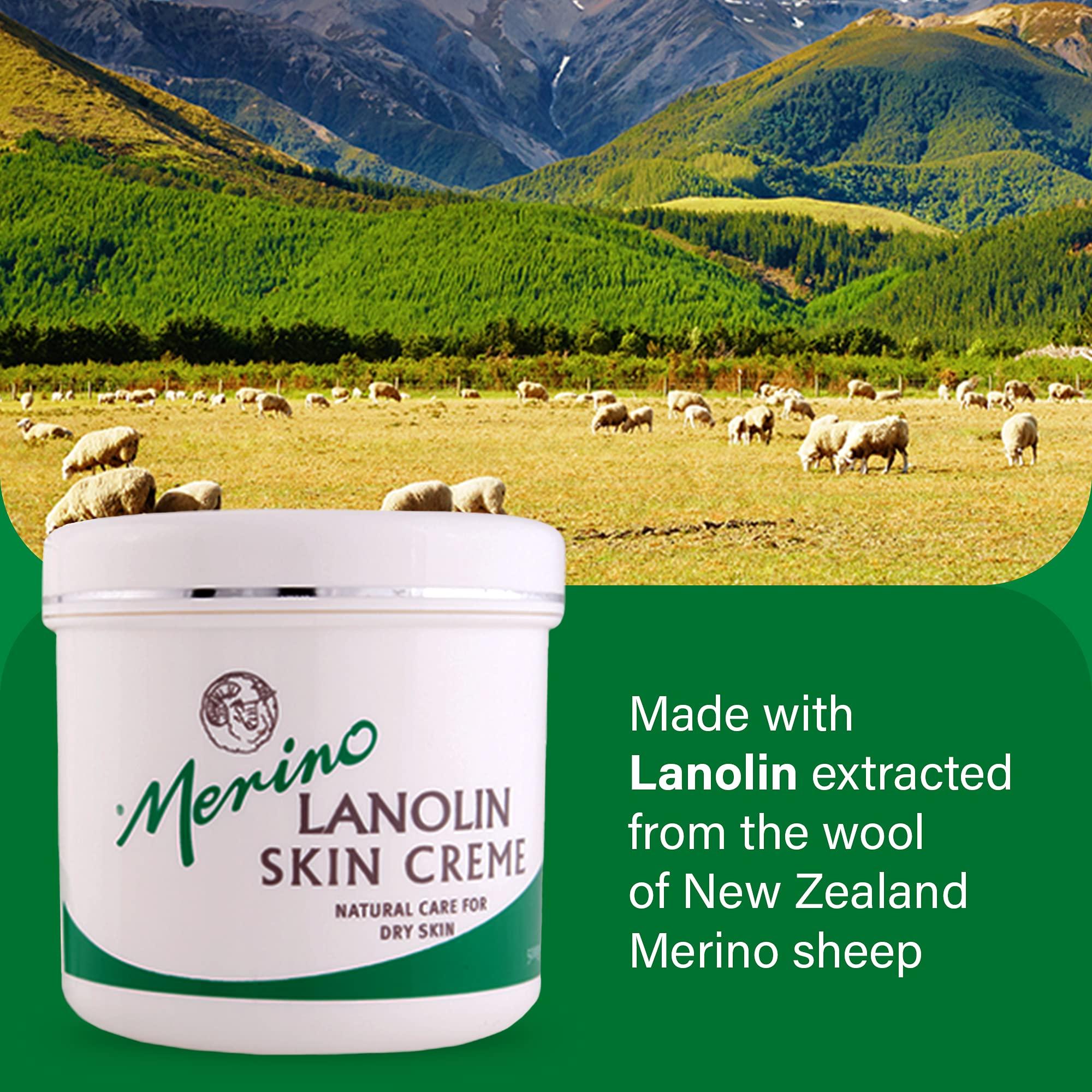 Merino Skin Care Dry Skin Lanolin Cream for Cracked Heels, Elbows and Soft Hands (500g/17.63 oz) Large Jar