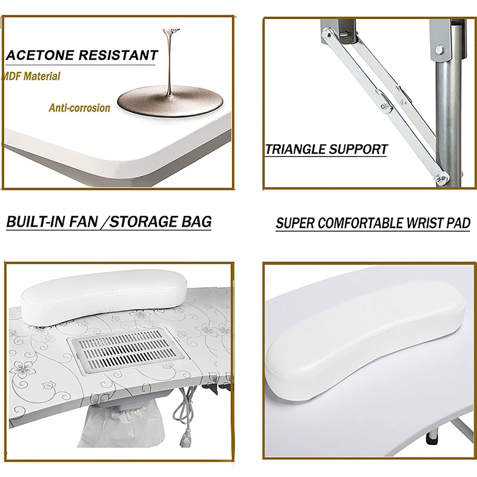 PENNY73 PENNY73 Portable Manicure Table Foldable Nail Tech Table with Drawer Wrist Rest, 4 Lockable Casters, Carrying Bag, Nail Salon Table Nail Desk Station,White