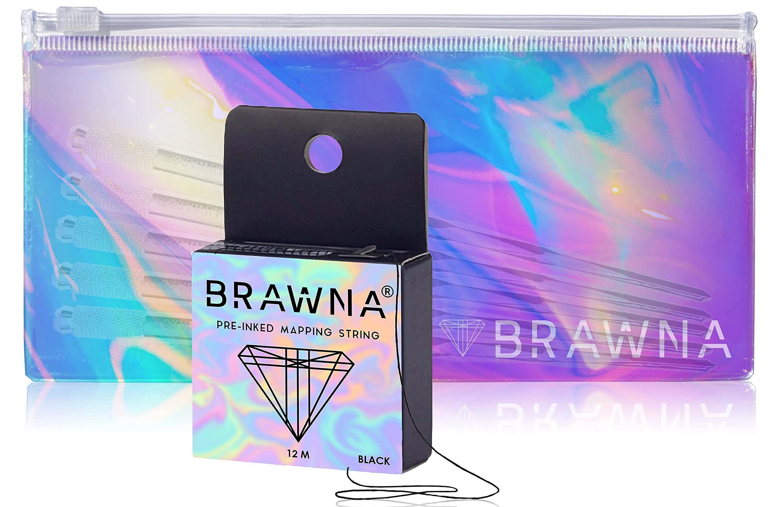 BRAWNA BRAWNA Eyebrow Micoblading Supplies Kit – 5 Disposable Microblading Pen Handles, Pre-Inked Mapping Eyebrow Thread and Holographic Zipper Storage Case; PMU Kit - Eyebrow Tattoo - Permanent Makeup Tools