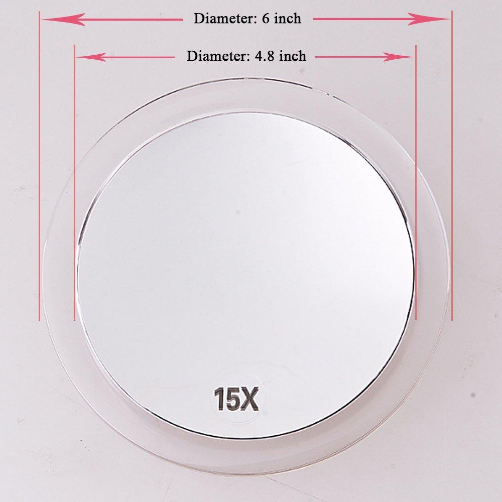 SANTOO SANTOO 15X Magnifying Mirror - with 3 Mounting Suction Cups - Used for Precise Makeup - Eyebrows/Tweezing - Blackhead/Blemish Removal - Bathroom/Travel Makeup Mirror - 6 Inch Round (Rose Gold)