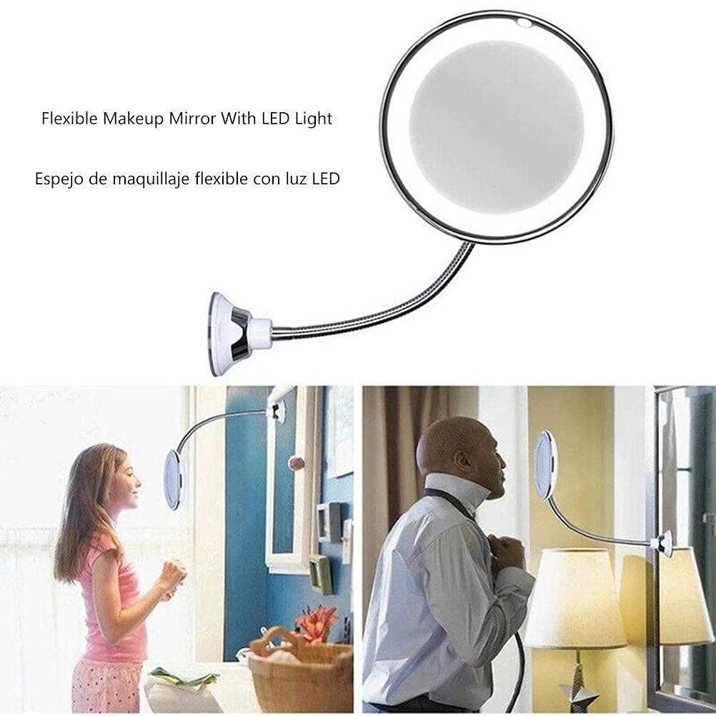 Lseqow Lseqow Makeup Mirror with LED Light, Flexible Makeup Mirror with Suction Cup Swivel 360 Degree Gooseneck 10X Magnifying Mirror for Travel and Home Bathroom Vanity Mirror (Without Batteries)