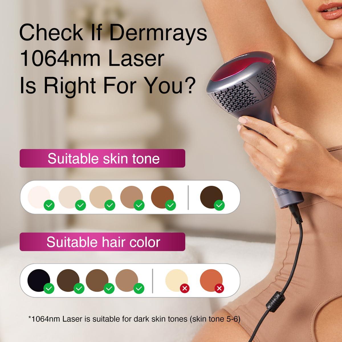 DermRays Upgrated Diode Laser Hair Removal for Dark Skin Tones, DermRays 1064nm Laser Hair Removal, Permanent Reduction in Hair Regrowth for Women and Men, V6S Suitable for Deep Skin Tone