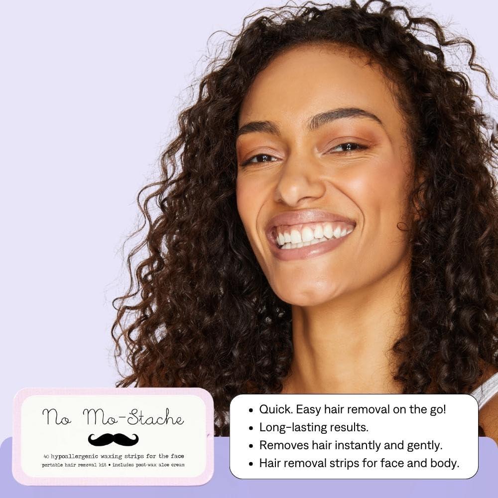 No mo-stache No mo-stache Wax Strips for Lip and Face - Hair Removal Kit - 40 Travel Friendly Individual Use Strips - Vegan - Paraben Free - Safe for All Skin Types - For Women - Shark Tank Product