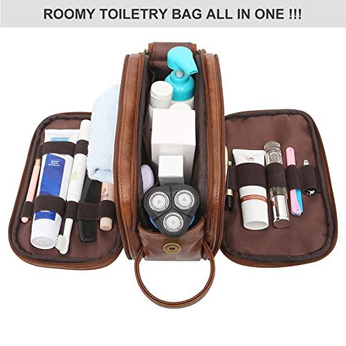 rismart rismart Men's Travel Toiletry Bag Pu Leather Water Resistant Organizer Travel Kit Brown