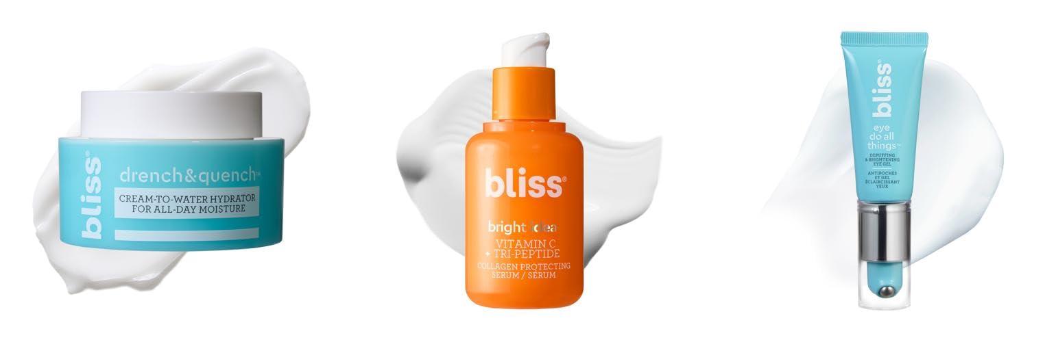 Bliss Bliss Drench & Quench Moisturizer, Bright Idea Vitamin C Serum, and Eye Do All Things Eye Gel - Deep Hydration, Daily Use Trio - Vegan and Cruelty-Free
