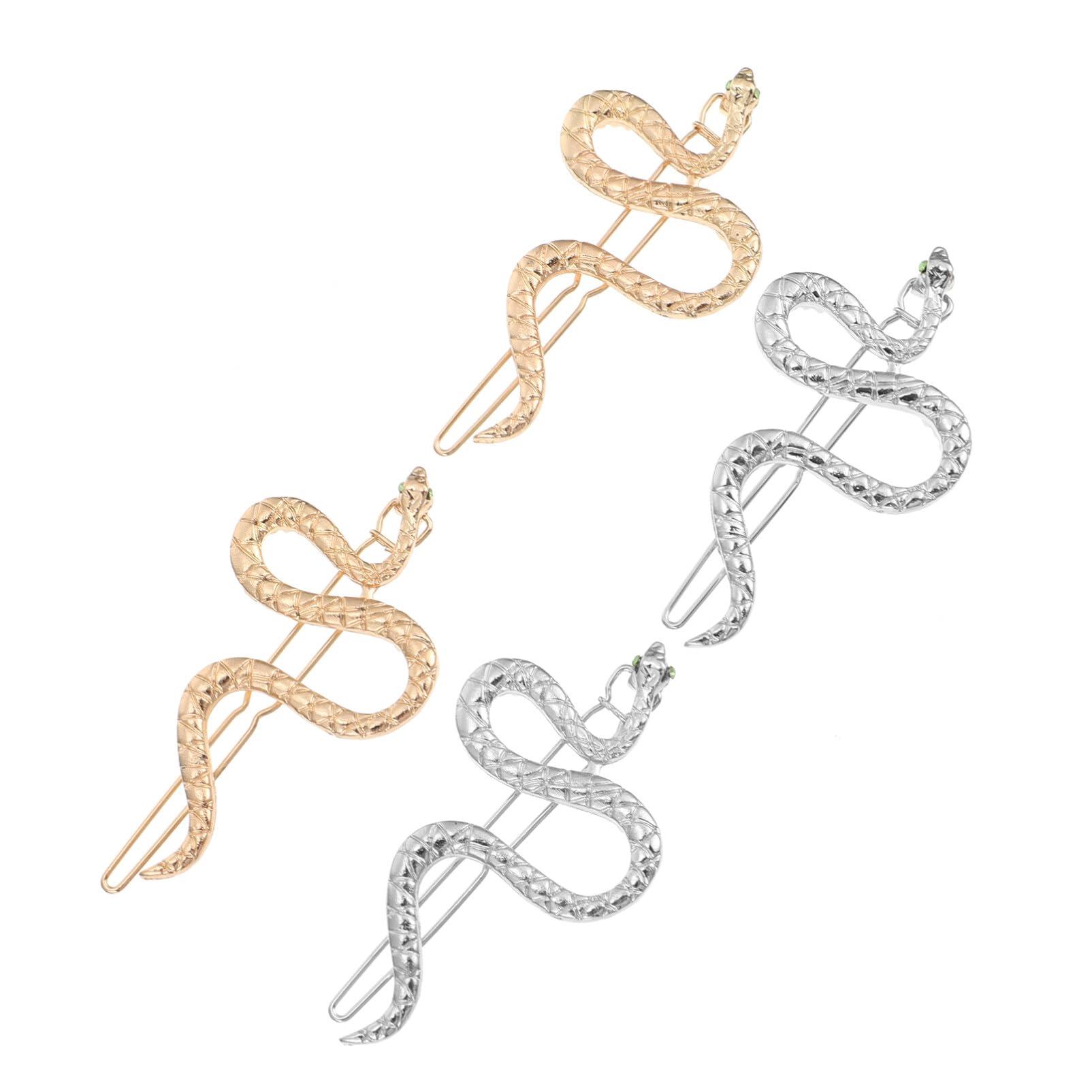 FRCOLOR FRCOLOR Snake Hair Clips 4pcs Snake Hairpin Wedding Hair Clips Metal Gold Snake Jewelry Geometric Hair Clips Snake Hair Barrettes Snake Pattern Hair Snap Clips Alloy Hair Trinket Banana Gift