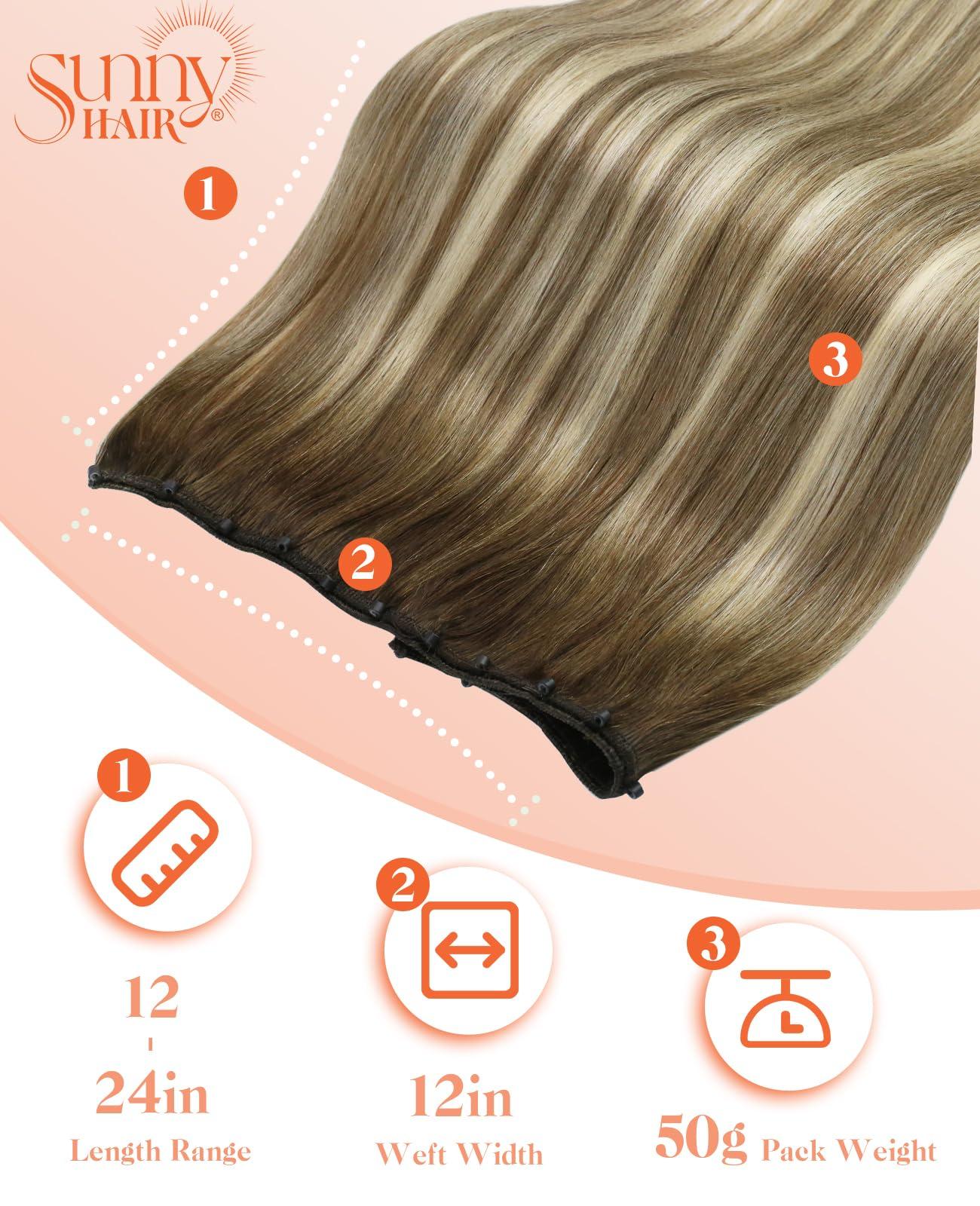 Sunny Hair Sunny Hair Beaded Weft Hair Extensions Human Hair 50G Micro Bead Hair Extensions Real Human Hair Vigorous Weft Hair Extensions with Micro Beads Cool Brown Balayage Light Brown to Blonde 16 inch