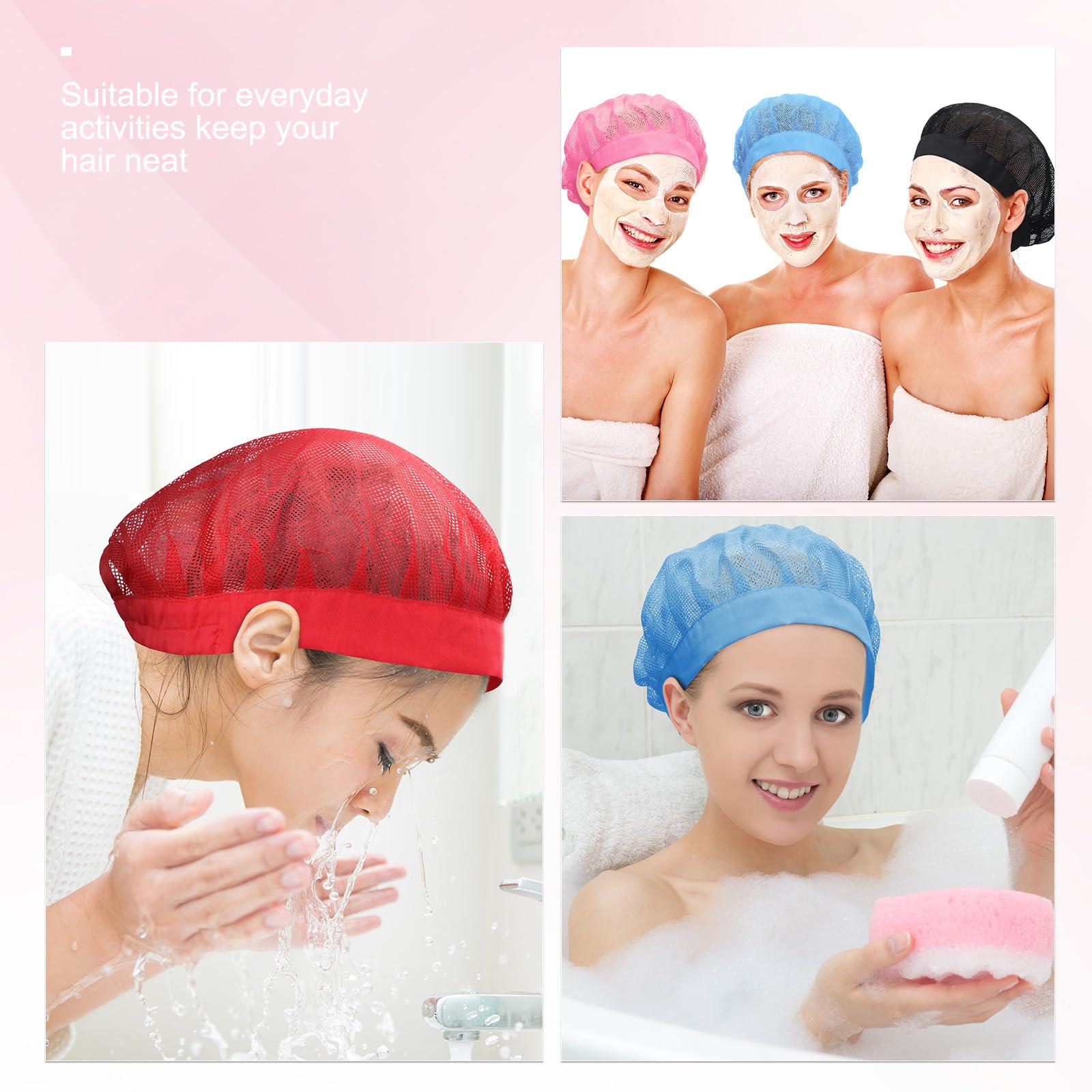 Chuarry Chuarry 4 Pcs Mesh Sleep Bonnet for Sleeping Night Curly Hair Nets Sleep Caps for Women(Red, Pink, Light Blue, Black)