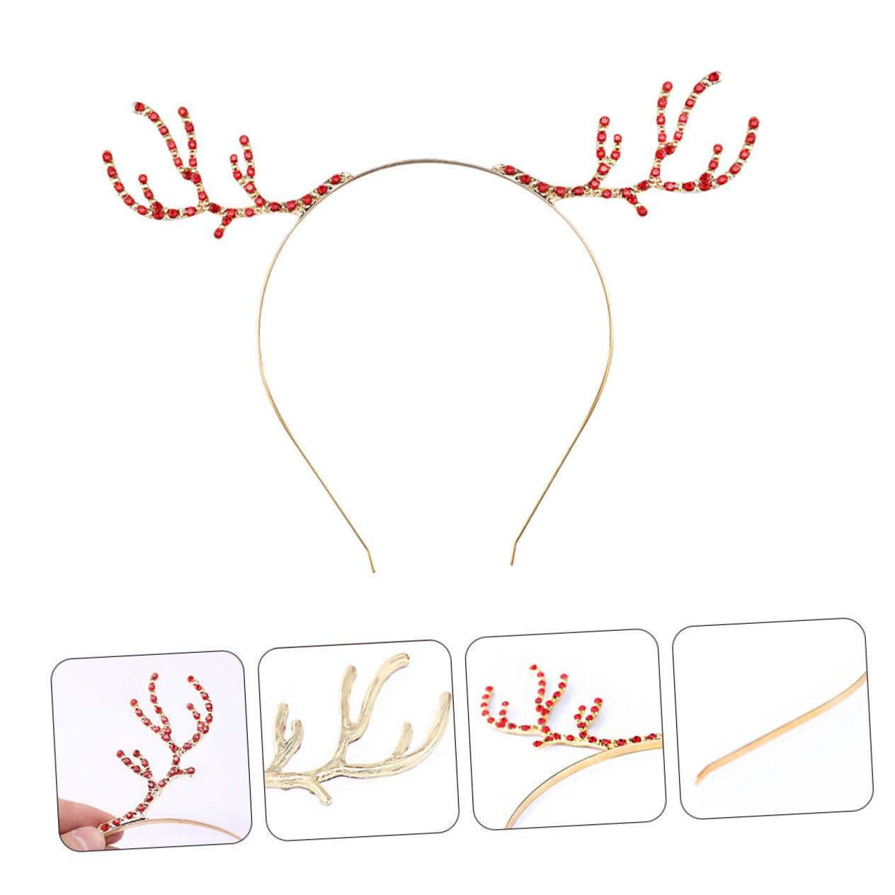 Ipetboom Ipetboom Christmas Antler Headband Rhinestone Accessories Decor Favor Reindeer Headdress Antlers Headband Face Golden Antlers Silver Reindeer Headband Headwear Halloween Headband Red Alloy