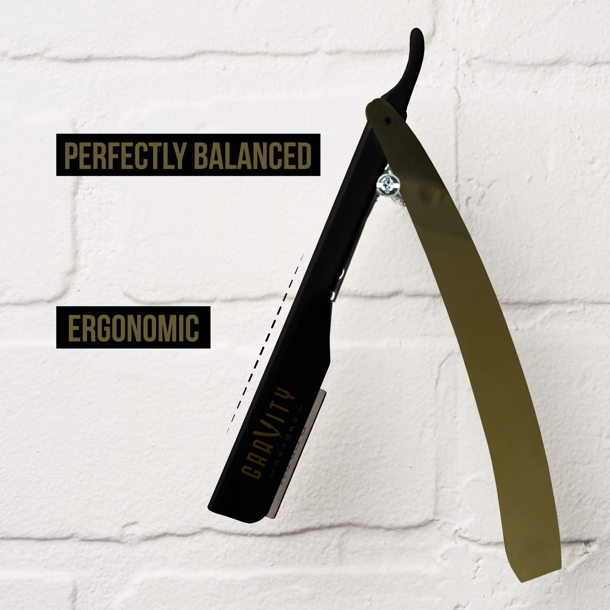 GRAVITY RAZORS Professional Straight Razor Bundle - Stainless Steel Straight Edge Razor with 20 Gravity Premium Blades (Kingsman, Dynasty)