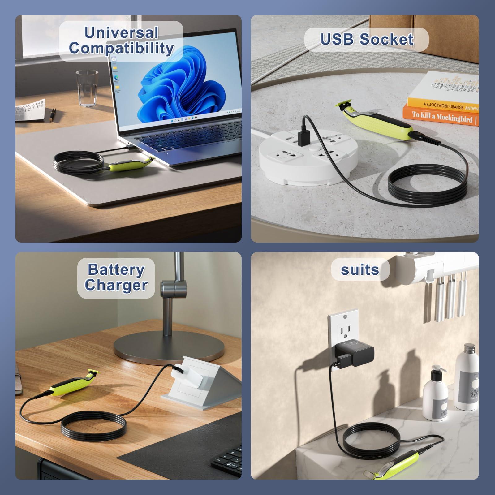 IBERLS Charger Cord for Philips Norelco One Blade QP2724 QP2834 QP1924 QP1324 MG5910 MG7910 MG9510 X5006 for Phillips One Blade Shaver 2400 3600 5400 2600 7200 5V USB Cable [2-Pack, 3,3ft]