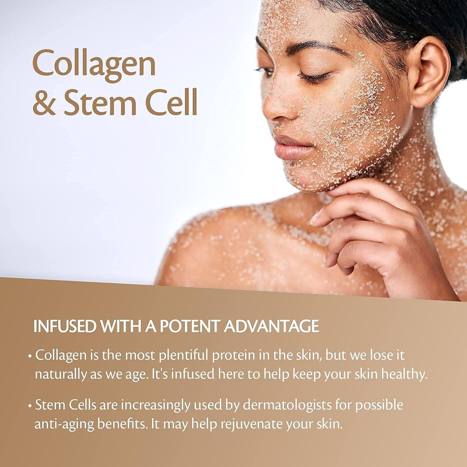 M3 Naturals Brown Sugar Scrub Face Foot & Body Exfoliator Infused with Collagen and Stem Cell Exfoliating Salt Body Scrub for Toning Skin Cellulite Skin Care by M3 Naturals